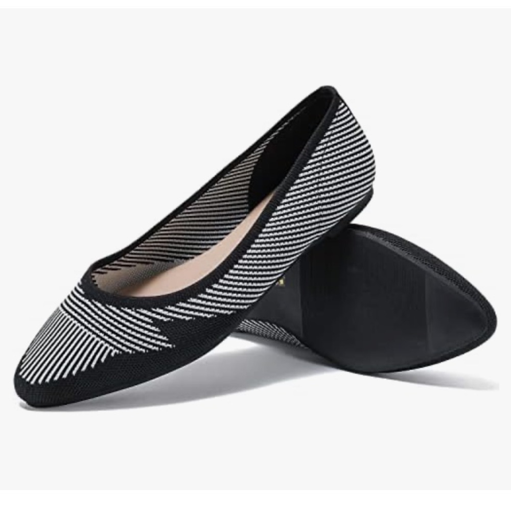 Black & White Striped Luoika Wide Width Slip On  Ballet Flats Size 10W